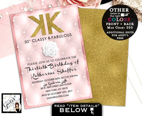 Pink & Gold Classy and Fabulous Birthday Party Invitations by Gvites