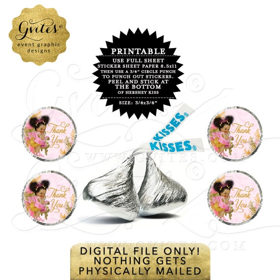 Hershey Kiss Stickers Thank You Baby Shower Princess. Pink Gold Party Favors