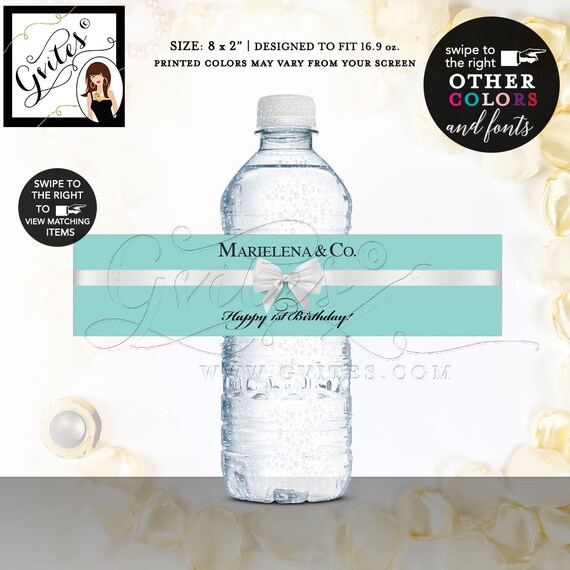 First Birthday Water Bottle Labels and Co Stickers breakfast at blue 8x2"/ 5 Per Sheet Digital File Only! {Realistic Satin Ribbon}