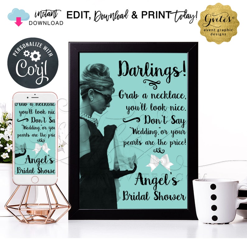 Personalized Bridal Shower Audrey Hepburn Pearl Necklace Game Etsy