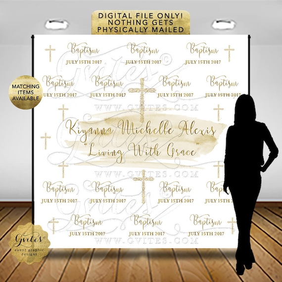 Printable Backdrop For Pictures | First Communion Baptism Step Repeat Photo Background | Christening