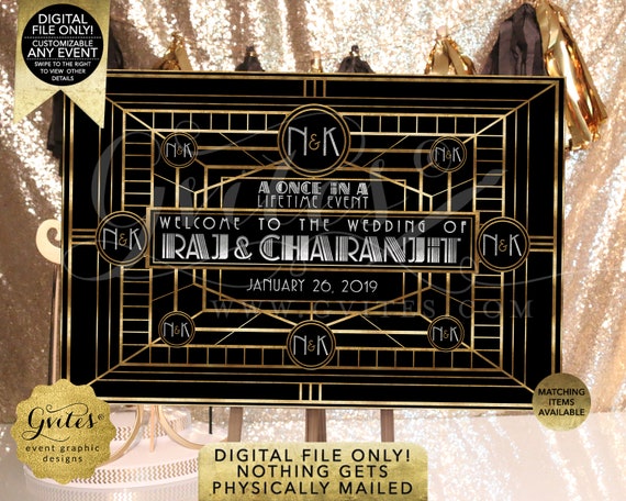 Great Gatsby Wedding Backdrop Personalized Digital Download 36x24"
