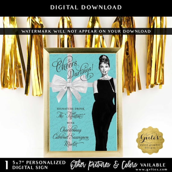 Personalized Cheers Darling! The Tiffatini Printable Table Sign Decoration | 5x7" Digital File JPG + PDF