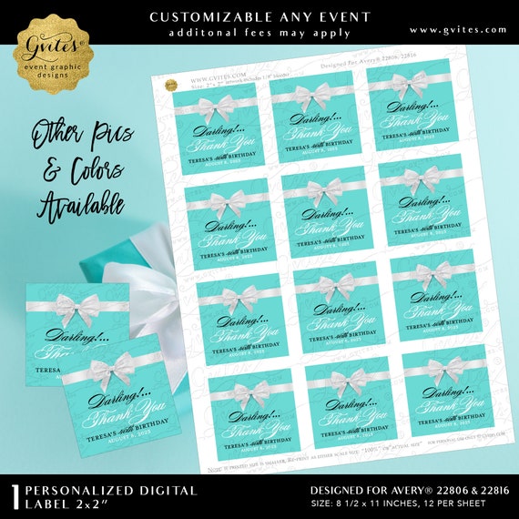 Thank You 40th Blue Birthday Square Labels for Party Favors Gifts | Printable 2x2" 12 Per Sheet