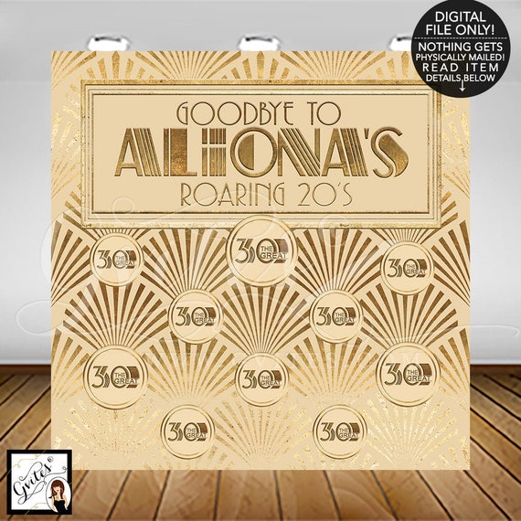 Gatsby Step & Repeat Backdrop, Gold and Ivory, Goodbye roaring 20s 30s 50s, Printable, DIGITAL. READ item details below!