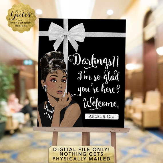 Darlings! Welcome Audrey Ethnic Illustration Wedding Coed Shower Printable Poster. Customizable Names Only!