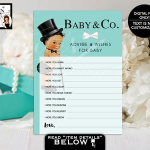 Baby Co Boy Consejos & Deseos Para Bebé Pajarita Imprimible Azul Turquesa Blanco.