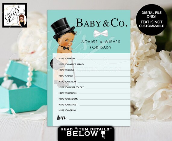 Baby Co Boy Advice & Wishes For Baby Printable Turquoise Blue White Bowtie.