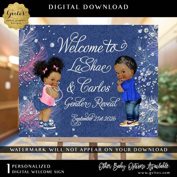 Welcome Baby Shower Denim or Diamonds Digital Backdrop 5x3' Feet
