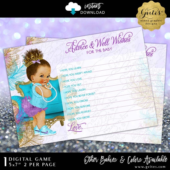 Advice and Well Wishes For Baby | Sparkly Feathers Turquoise Purple Lavender & Gold Afro Puffs Princess