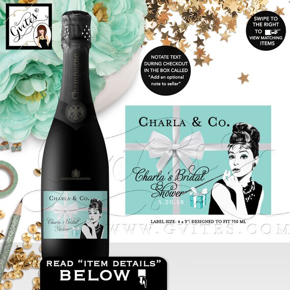 Audrey Hepburn Champagne Labels  Bridal Shower Labels / PRINTABLE Vintage Bridal Shower Bottle Label Party Favor / Bridesmaid Gift