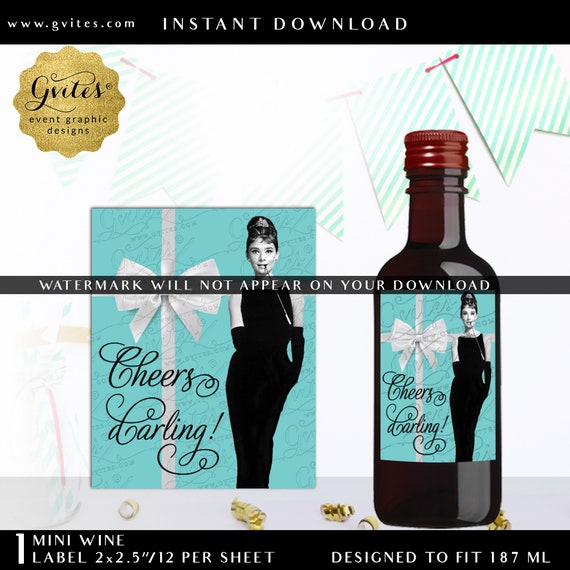 Printable Mini Wine Labels. Cheers Darling! 2x2.5" 12 Per Sheet | Instant Download | Digital File