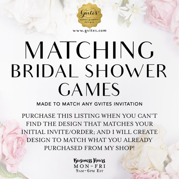 Matching Bridal Shower Printable Games Add-on - To Coordinate with any Gvites invitation design.