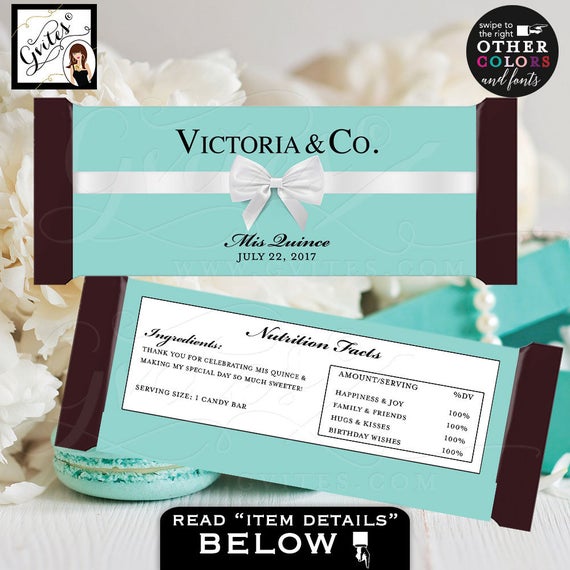 Quince Candy Bar Wrappers/ Mis Quince Birthday Favor gifts/ Hershey bar chocolate candy wrapper decorations {2 Per Sheet 5.25 x 5.75"}