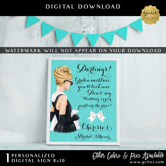 Pearl Necklace Game Sign | Audrey Hepburn Party Sign Personalized Don't Say Wedding | Printable Digital Download 8x10"