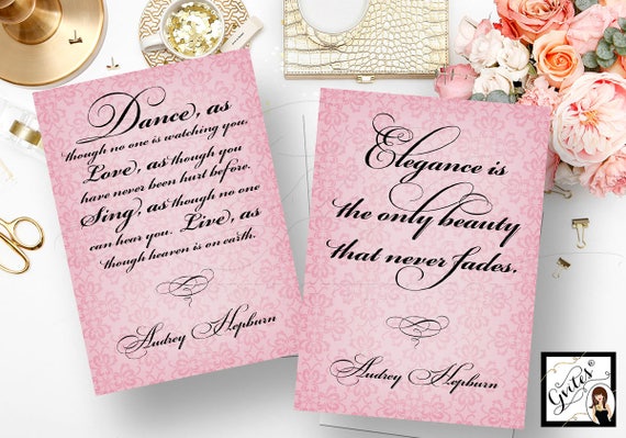 Set of 2 Audrey Hepburn quotes wall art custom pink