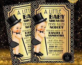 Boy Gatsby Baby Shower Invitation | Black and Gold Vintage/1920s themed 5x7"