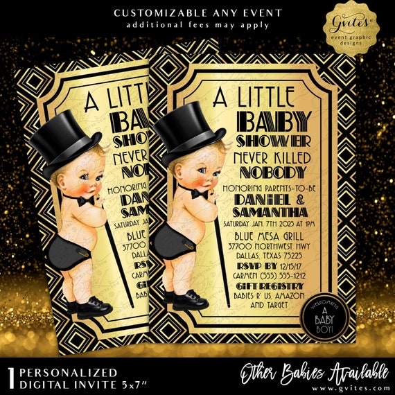 Boy Gatsby Baby Shower Invitation | Black and Gold Vintage/1920s themed 5x7"