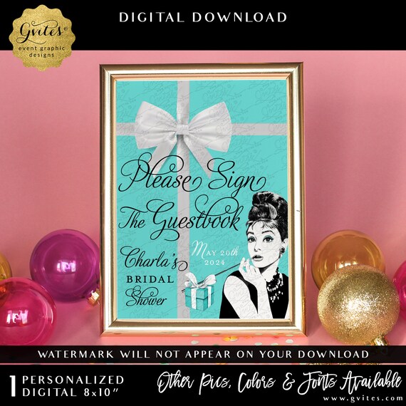 Please Sign The Guestbook Breakfast at and Co themed - Audrey Hepburn Printable Party Signs/ Digital File Only! 8x10"