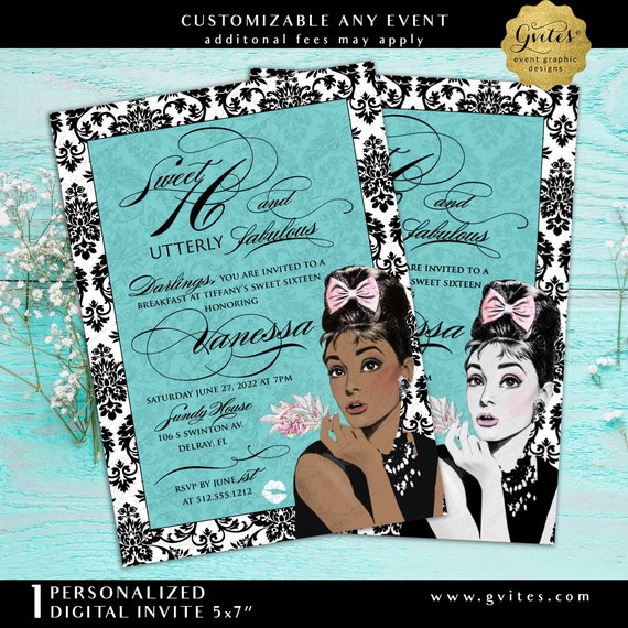 Audrey Hepburn Printable Invitation Sweet 16 & Utterly Fabulous
