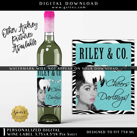 Personalized Blue Audrey Hepburn Gifts Bridal Shower Labels Bride and Co Custom Personalized Wine Stickers