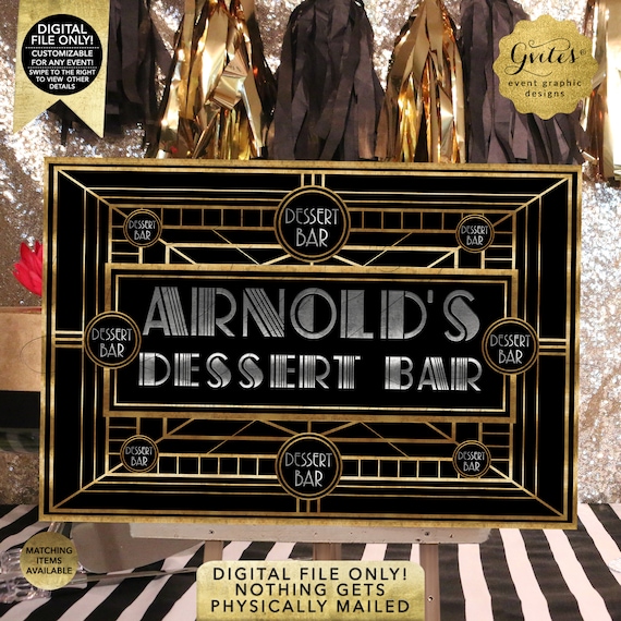 Dessert Bar Table Backdrop / The Great Gatsby Black Silver Gold / 1920s Vintage Theme. Printable/Digital