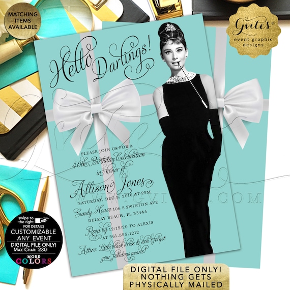 Personalized 30th/40th/50th ANY Birthday Invitation | Breakfast at Audrey Hepburn Vintage Theme | 5x7" Double Sided. Printable/Digital Only! Il_570xn