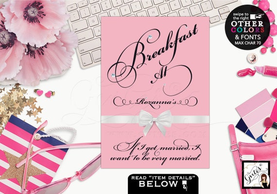 Breakfast At Printable Quote Signs Pink White Bridal Shower
