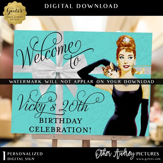 Breakfast at Welcome 20th Birthday Celebration. Audrey Hepburn Party. Printable File Only!