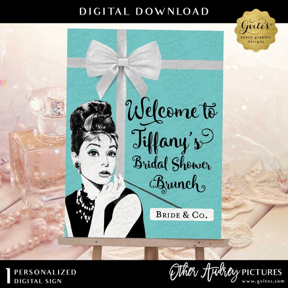 Custom Welcome Audrey Hepburn Bridal Shower Brunch Printable Foam Board Sign by Gvites.