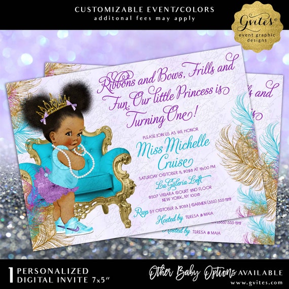 Afro Puffs Princess First Birthday Turquoise Purple Lavender & Gold