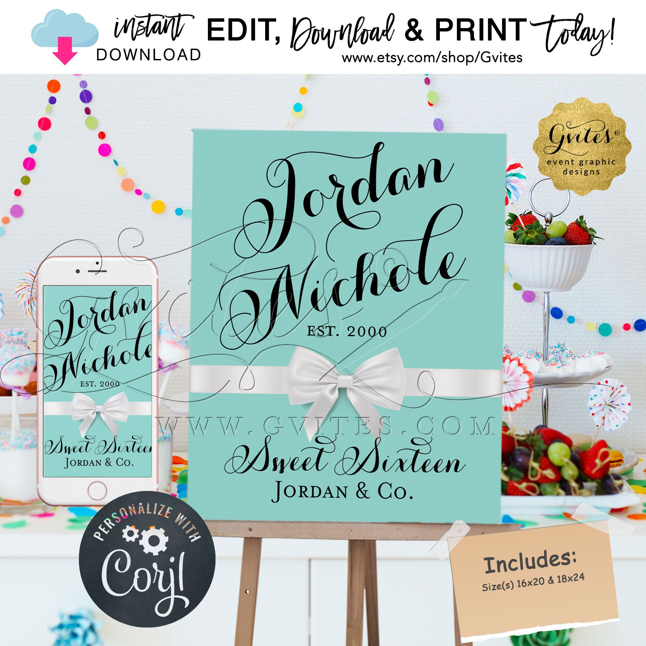 Sweet 16 Welcome Sign Breakfast At Birthday Poster Printable