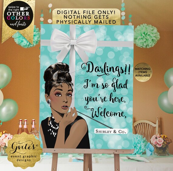 Wedding Poster Signs Breakfast at Bridal Shower/ Audrey Hepburn African American Centerpiece Dessert Welcome Birthday signs Il_570xn