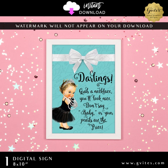 Printable Baby & Co Don't Say Baby Pearl Necklace Game Sign 8x10" INSTANT download JPG + PDF format | Light/Brunette Girl