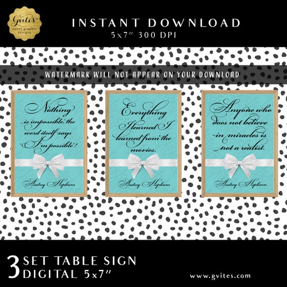 Printable Audrey Hepburn Quote Signs | Shower Table Decor Wall Art 5x7"  Set of 3 | INSTANT DOWNLOAD