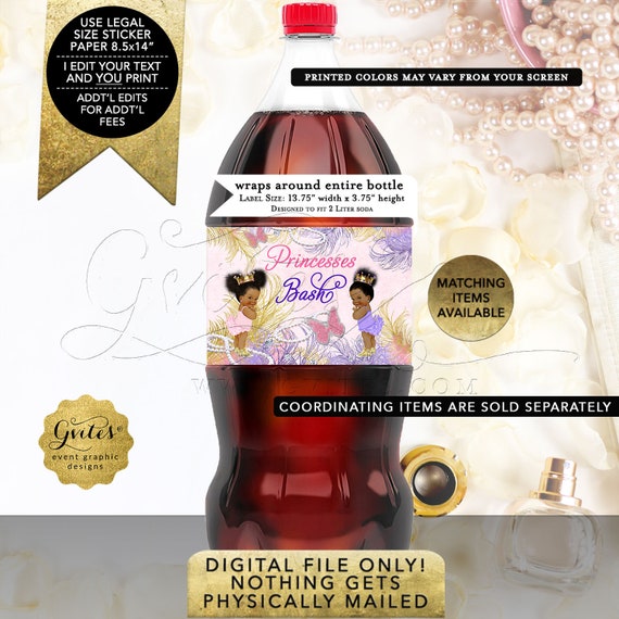 Twins Birthday Party Decorations, Princess Soda Labels, Custom Pink Gold Lavender. Digital File! JPG + PDF,  13.75x 3.75/2 Per Sheet.