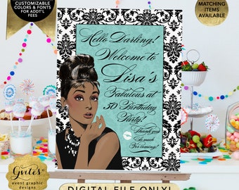 Welcome Fabulous at 50 Birthday Party Audrey Hepburn Birthday Signs/ Personalized Posters Digital/ African American Breakfast at Name Co.