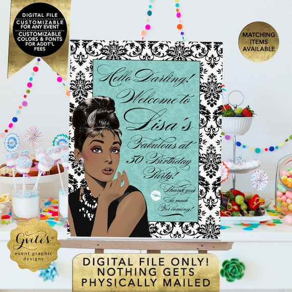 Welcome Fabulous at 50 Birthday Party Audrey Hepburn Birthday Signs/ Personalized Posters Digital/ African American Breakfast at Name Co.