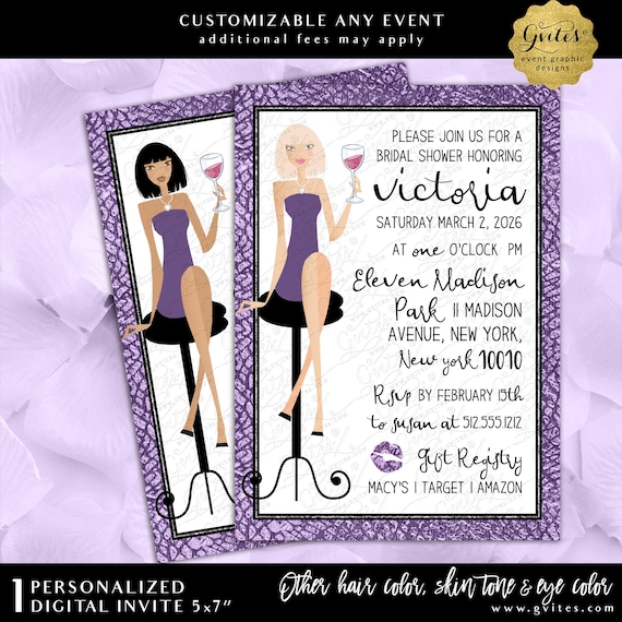 Bridal Shower Invitation Purple-Mauve & Silver | Snake Skin Glitter Pattern Digital Download 5x7"