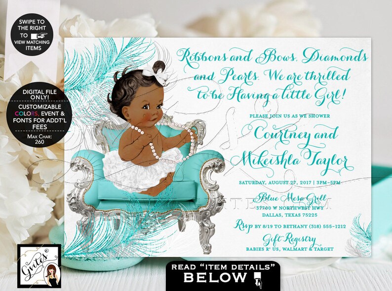 Turquoise Blue White Silver Baby Shower Invitation/ 3 Skin Etsy