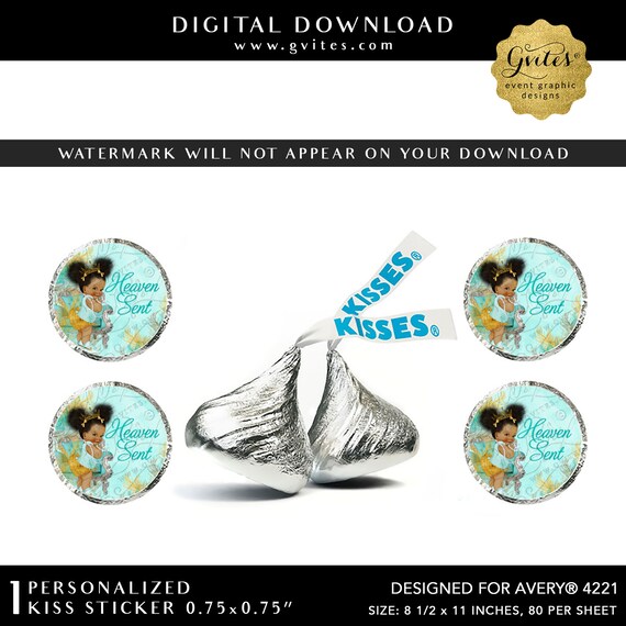 Kiss Stickers Round | Sparkly Feathers Turquoise Blue & Lava Gold and Silver Afro Puffs Princess Diva Baby Shower