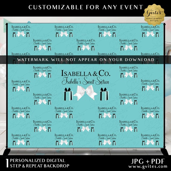 Printable Blue Theme Step & Repeat Photo Booth Background Wall Banner