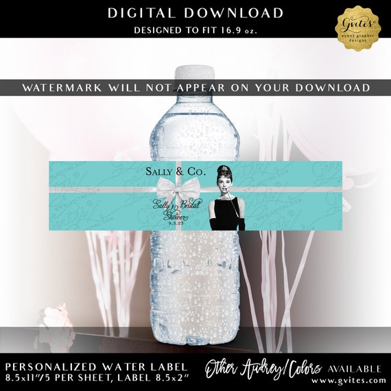 Water Bottle Labels | Breakfast Party Themed Party Favors | Audrey Hepburn Decorations | Printable JPG + PDF
