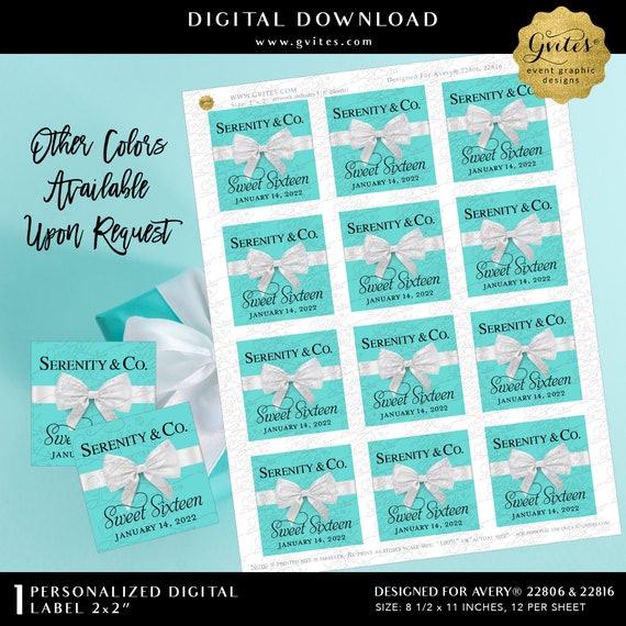 Thank You Blue Stickers Sweet 16 Personalized Party Label for Gifts | Digital Download | Designed for Avery® 22806 & 22816