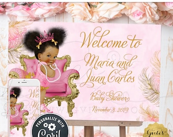 Welcome Princess Pink & Gold Baby Shower Poster Sign | Edit w/Corjl Today! {Can Print Size(s): 36x24" / 18x12"}