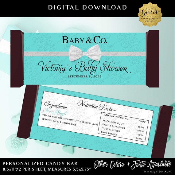 Bow Tie Baby & Co Baby Shower Boy Candy Bar Wrapper Digital | Little Man Personalized Party Favors Breakfast Themed. 2 Per/ Sheet 5.25x5.75"