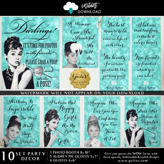 Audrey Hepburn Breakfast at Bridal Shower Table Decoration Party Decor MEGA Bundle Set of 10 by Gvites