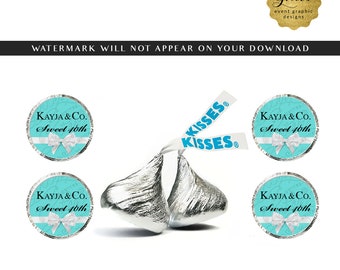 Sweet 40th Birthday Hershey kiss stickers Name & Co Party Printable Favors 0.75x0.75"