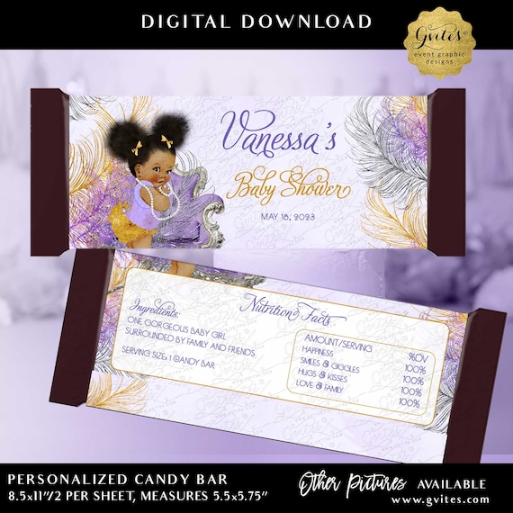 Afro Puffs Girl Hershey Candy Bar Wrapper Lavender Silver Gold | Printable File JPG + PDF