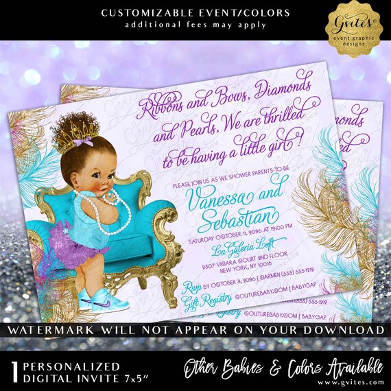 Purple Blue and Gold Baby Shower Printable Invitation Customizable Baby & Text | 7x5" Digital Download